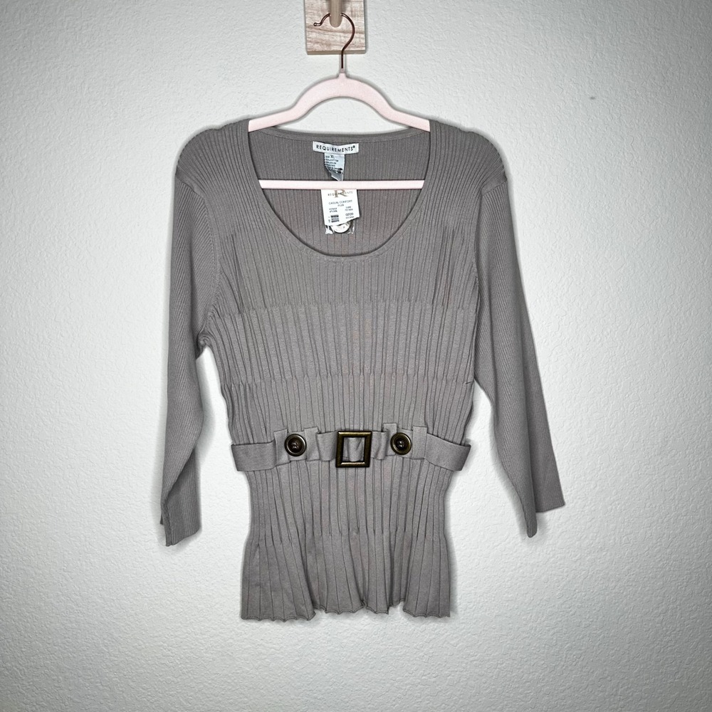 Y2K Requirements Womens Ribbed Knit Belted Top Gray 3/4 Sleeve XL Headstock